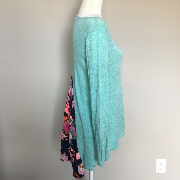 Anthro 12PM By Mon Ami Small Blue Long Sleeve Top Peasant Blouse Floral Back - Picture 2 of 12